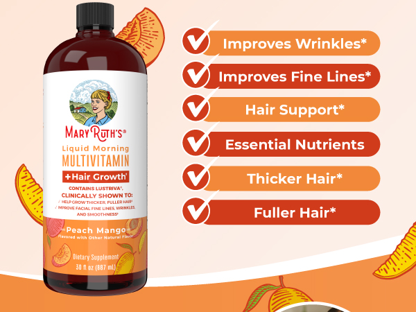Morning Multivitamin + Lustriva Liquid, Peach Mango, 30 fl oz