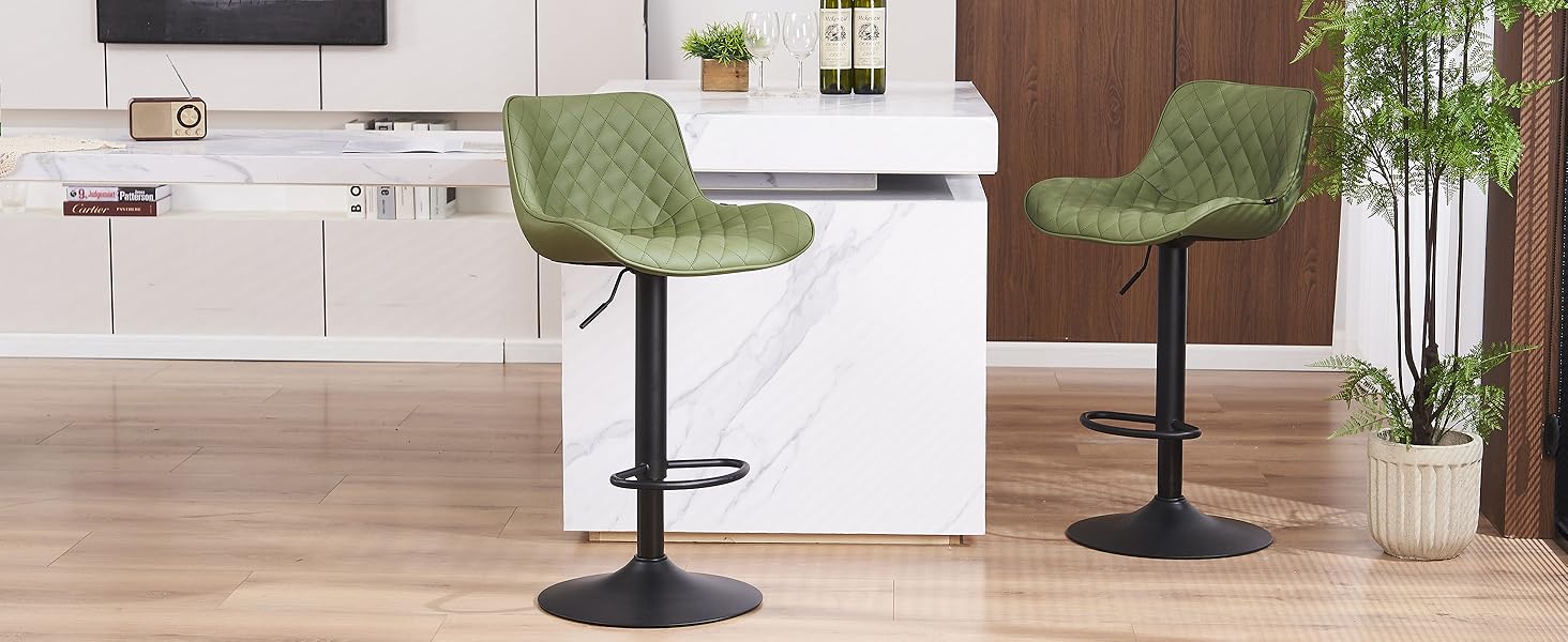 YOUTASTE Olive Green Bar Stools Set of 2 Adjustable Counter Height