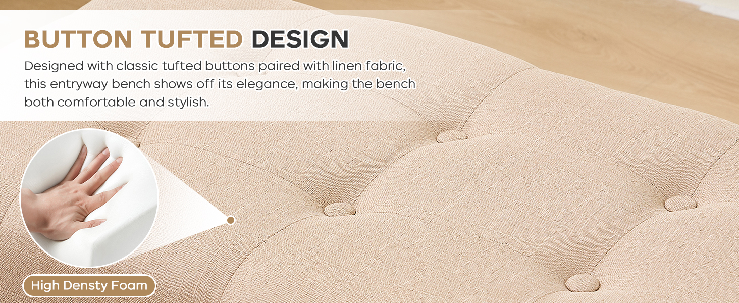 47.2&#34; Button-Tufted Entryway Bench, Upholstered Faux Leather Ottoman Bedroom Bench End