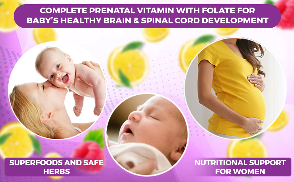 Safrel PreNatal and Post Pregnancy Gummy Vitamins, Lemon