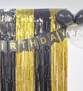 Black Tinsel Foil Fringe Curtains Party Backdrop, Melsan 3.2 x 8 ft Streamer Backdrop Tinsel Curt...