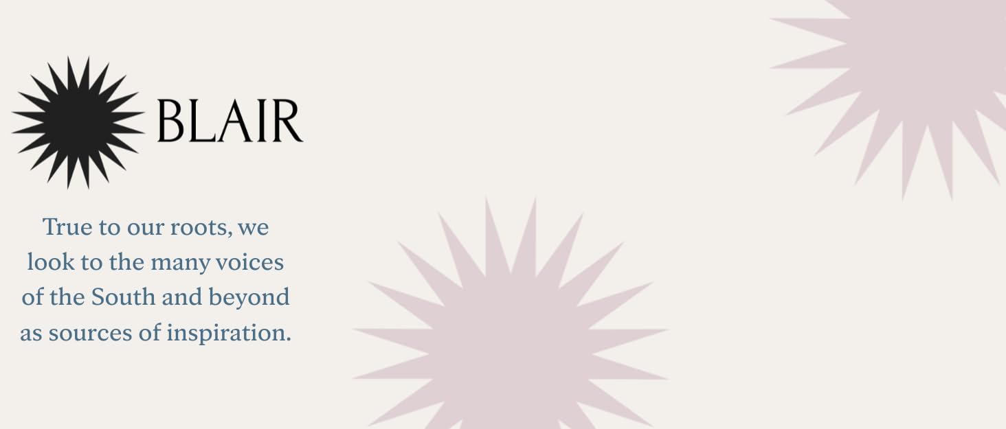 beige background with burst shape and block logo and blue text