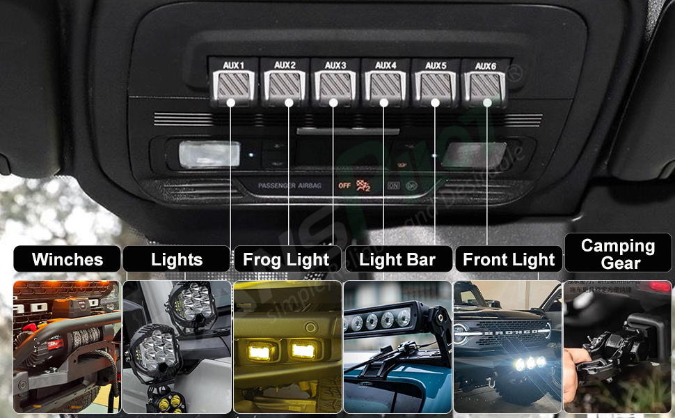Bronco Switches for extra lights, winches and aftermarket accessories