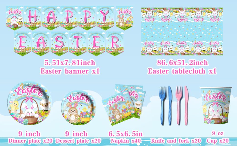142PcsEaster Party SuppliesHappy Easter Tableware Bunny