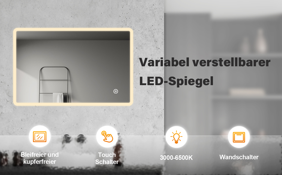 BDBaode Bathroom Mirror with Lighting, 60 x 100 cm, LED Bathroom