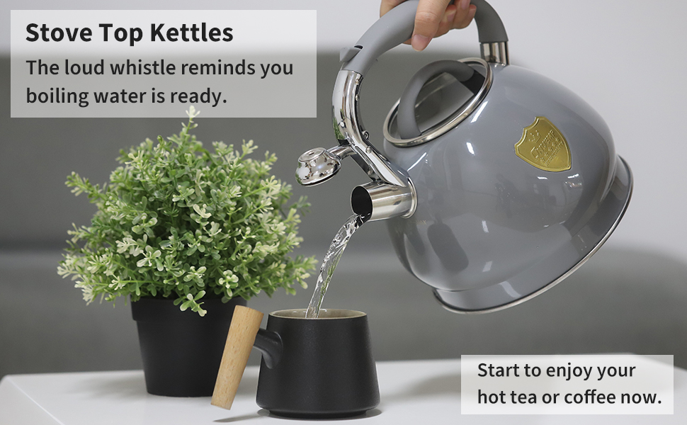 2.75Quart Whistle Gas Stove Top Kettles, Stainless Steel Whistling
