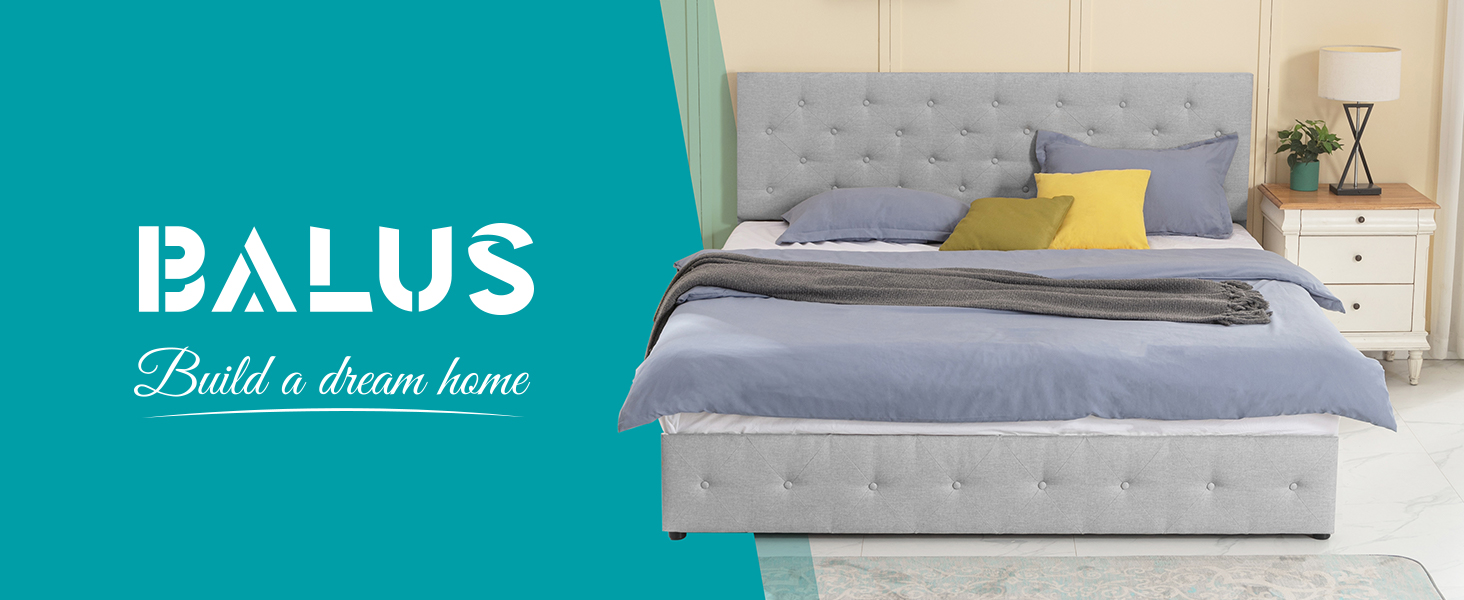 BALUS Bed Frame Queen Size with Headboard,Platform Floating Bed Frame with a