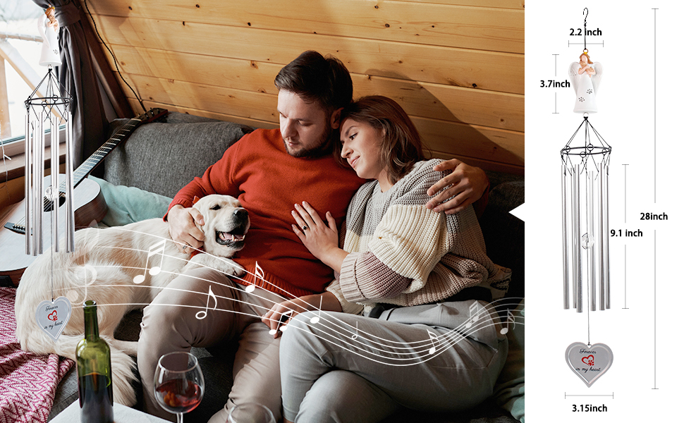 Angel Pet Memorial Wind Chime for Dogs, 28" Dog Memorial