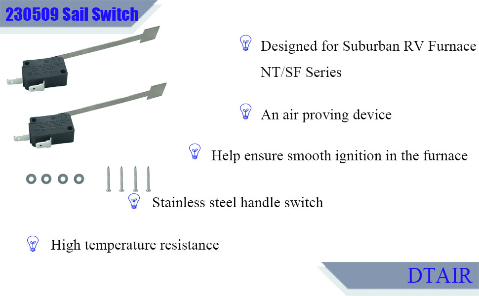 DTAIR 230509 RV Furnace Low Air Flow Sail Switch Assembly