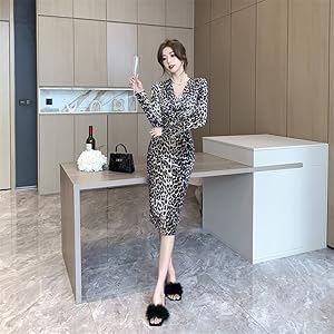 Amazon.co.jp: [WANSHIX] 豹柄 ワンピース ロング丈