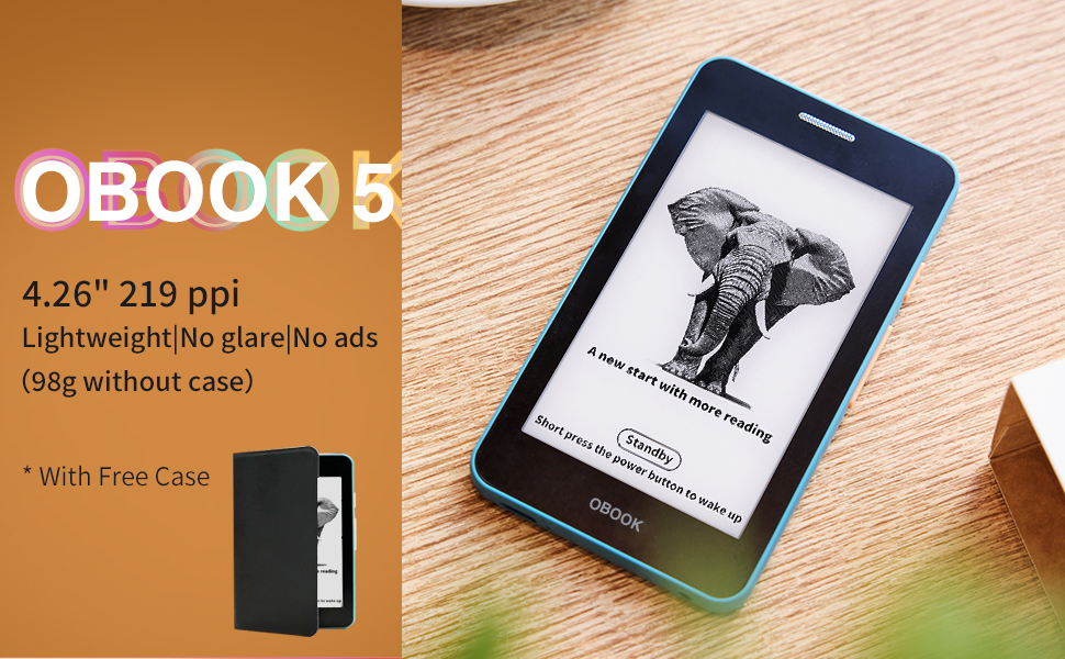 An advanced ereader with a 4.26 inch glare-free eink display, 219 ppi, adjustable front light