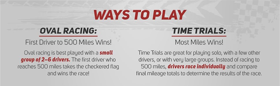 A gray background with two options for playing. “Ways to Play: Oval Racing. Time Trials.”
