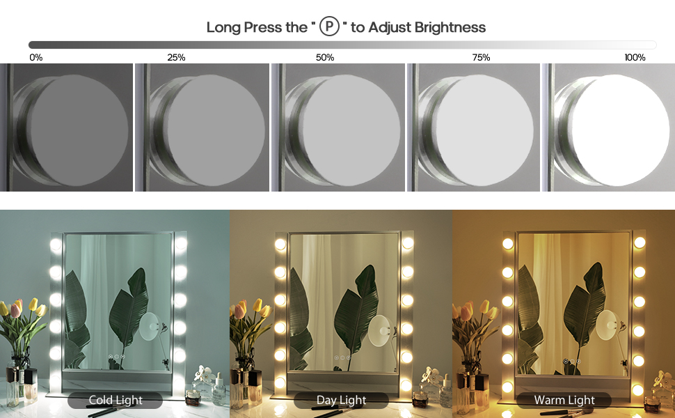 3 colors mode and adjustable brightness