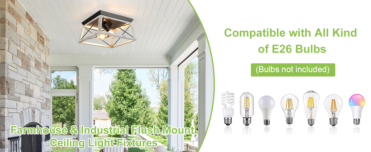 foucasal Farmhouse Ceiling Light Fixtures 2-Light Oak White Flush Mount Ceiling Light