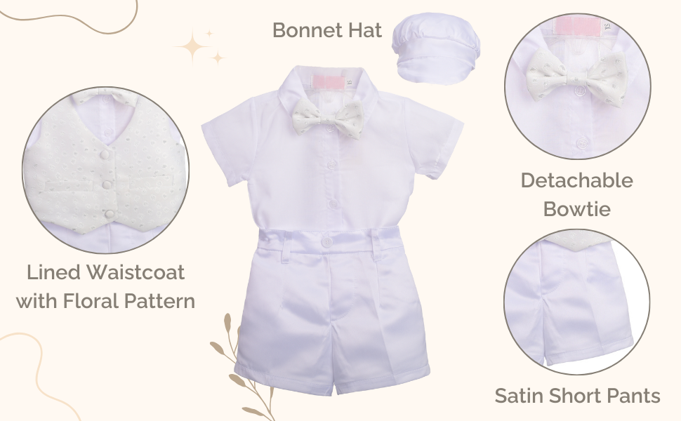 Christening Gown Baptism Outfits Clothes Baby Infant Boys Ivory Suit Set Wedding Shorts Shirt