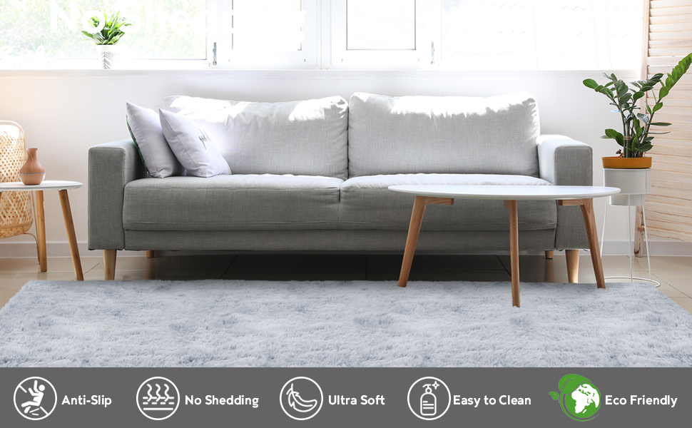 duduta Grey Soft Fluffy Rug 4x6 ft, Shag Fuzzy Plush