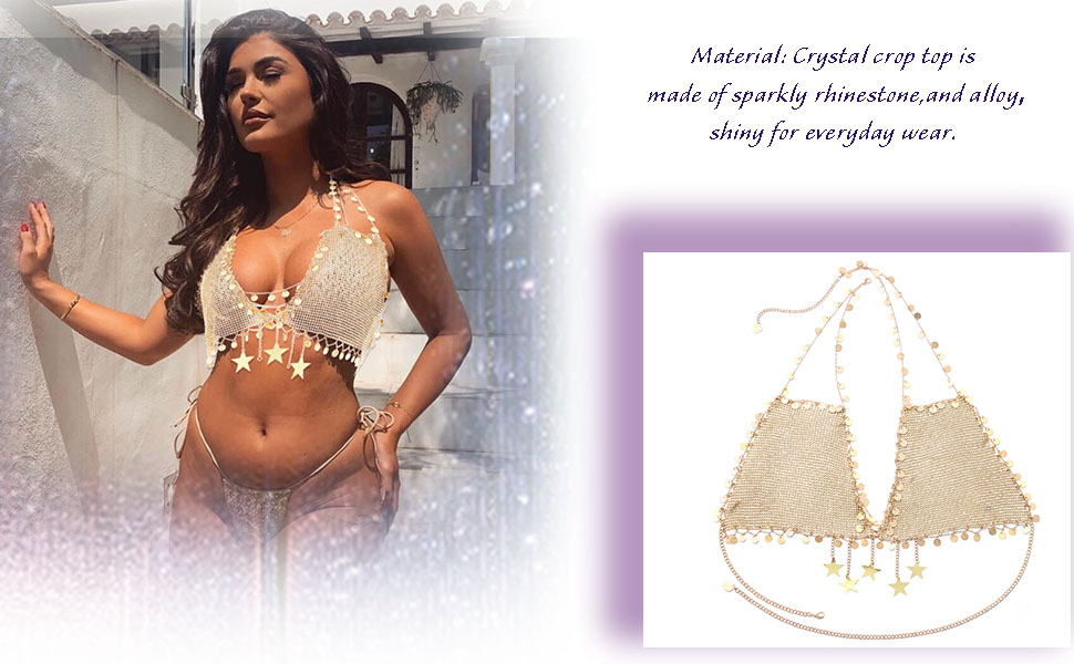 Fstrend Sequins Crop Top Sparkly Tank Tops Bar Halter