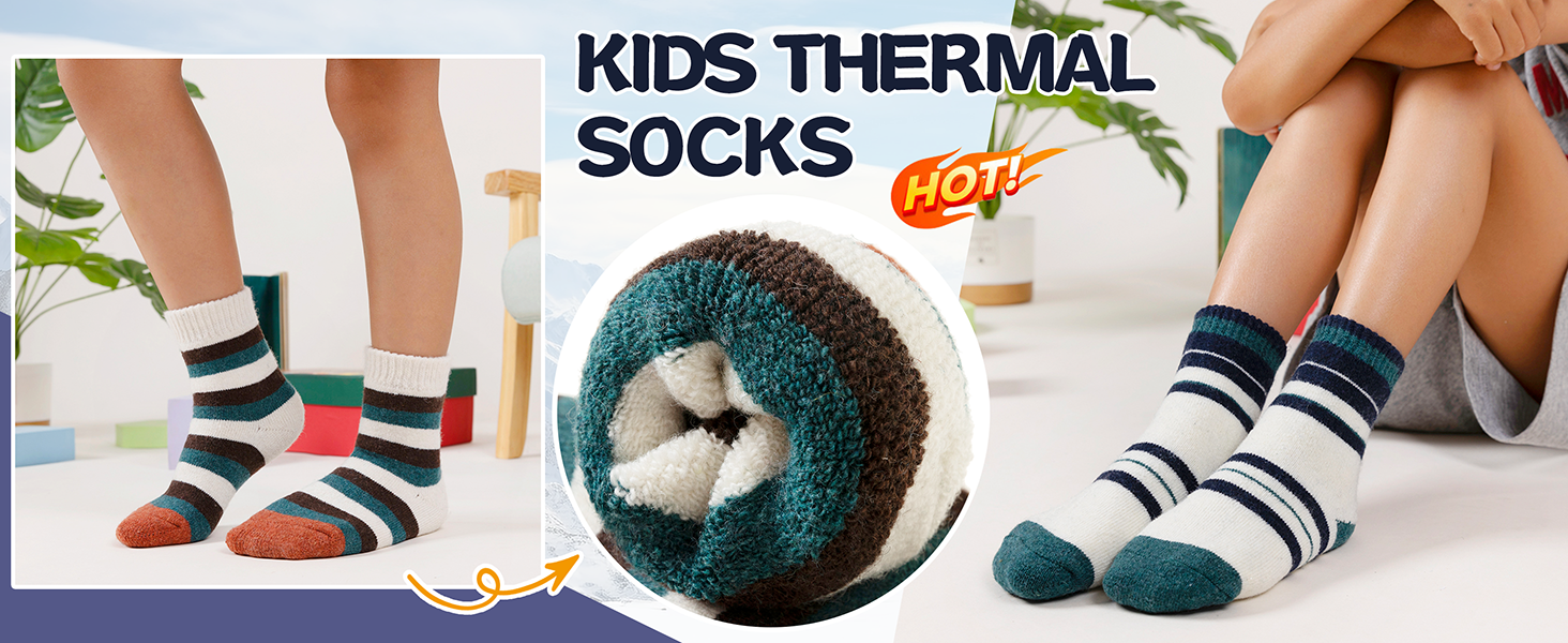 Kids Merino Wool Socks Boys Girls Thermal Winter Hiking Warm Thick Boot Cozy Toddler Crew Socks