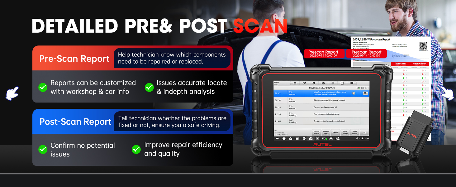 pre post scan diagnostics report