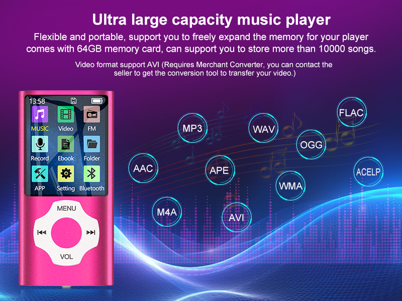 MYMAHDI 64GB MP3 Player with Bluetooth 5.2, LCD Screen Music Player Up to 128GB,MP3