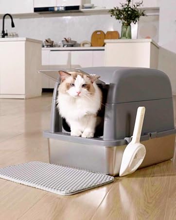 MeoWant Cat Litter Box with High Sided Stainless Steel with Lid