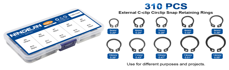 NINDEJIN Snap Ring Shop Assortment, 310PCS External