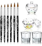 Acrylic Nail Brush Dappen Dish Set, 6PCS Nail Art Pen and 4PCS Crystal Dappen Dish for Acrylic Na...