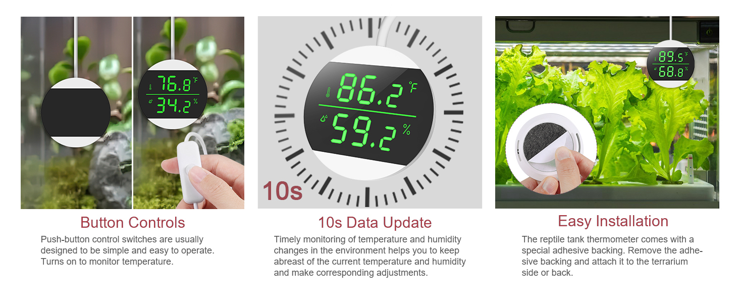 Reptile Tank Thermometer, Digital Terrarium Thermometer Hygrometer