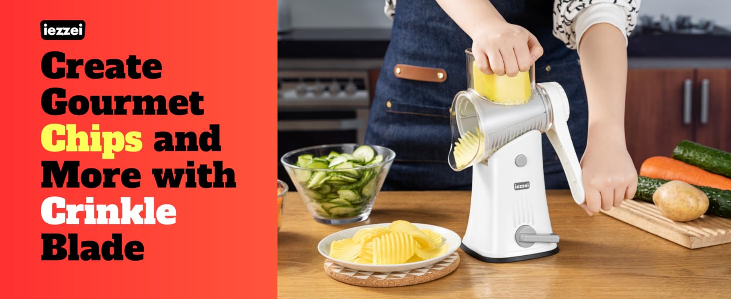Rotary Cheese Grater Hand Crank - Vegetable Slicer Stainless Steel Nut Grinder, Carrot Shredder