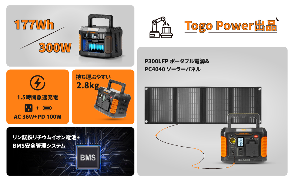 【限定販売‼️】ポータブル電源 ソーラーパネルセット 177Wh/300W Amazon.co.jp: Togo Power ポータブル電源 ソーラーパネル