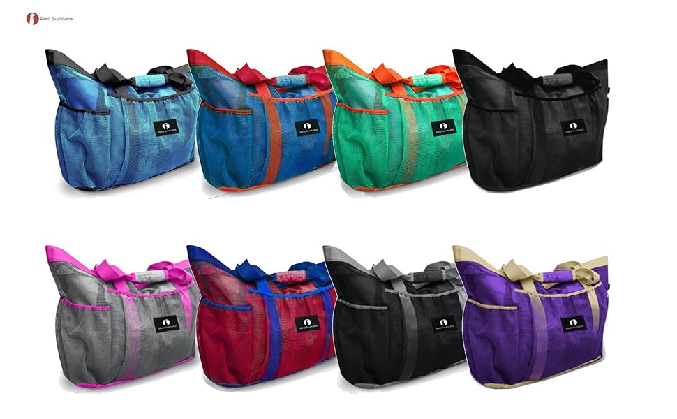 Red Suricata Mesh Beach Bag with Zipper Extra Large