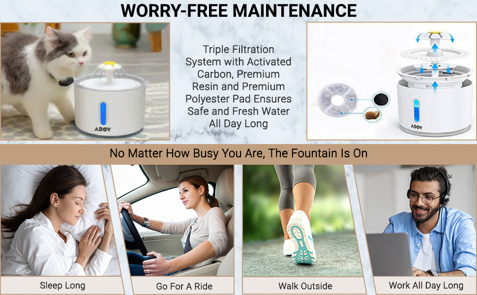 ADOV Cat Water Fountain, 2.4L Automatic Electric Flower Style Dispenser