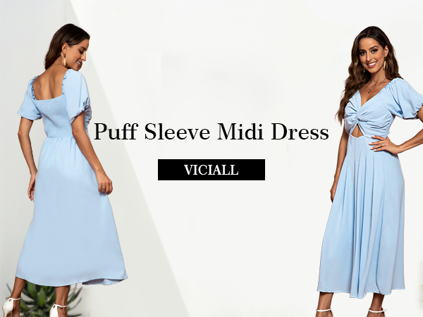 VICIALL Women's Summer Puff Sleeve Short Dress High Waist