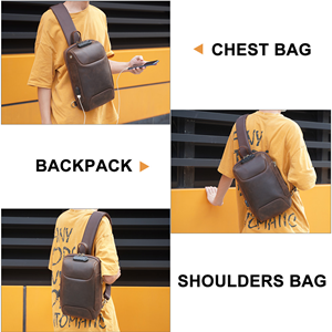 anti theft leather sling backpack bag for men with combination lock brown