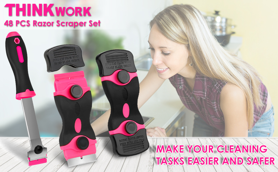 Razor Blade Scraper, THINKWORK 3Pcs Pink Razor Scrapers