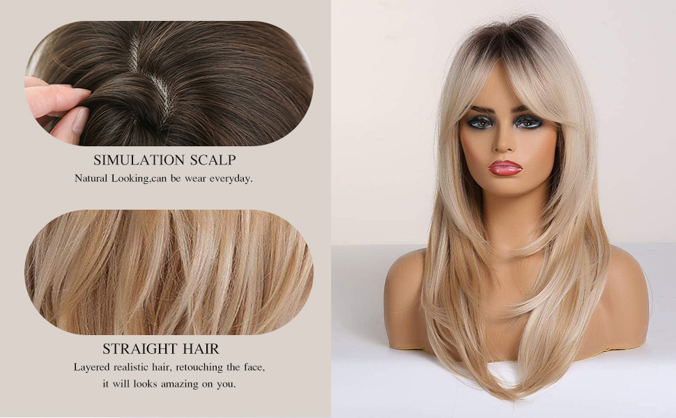 Esmee 20 Inches Long Straight Blonde Layered Synthetic Hair Wigs for