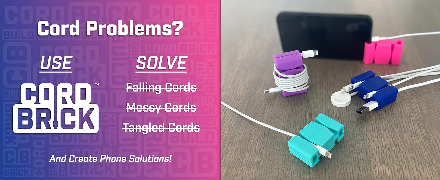 CORDBRICK Weighted Cord Holder for Nightstand, Desk, Travel. Cable Management Tool