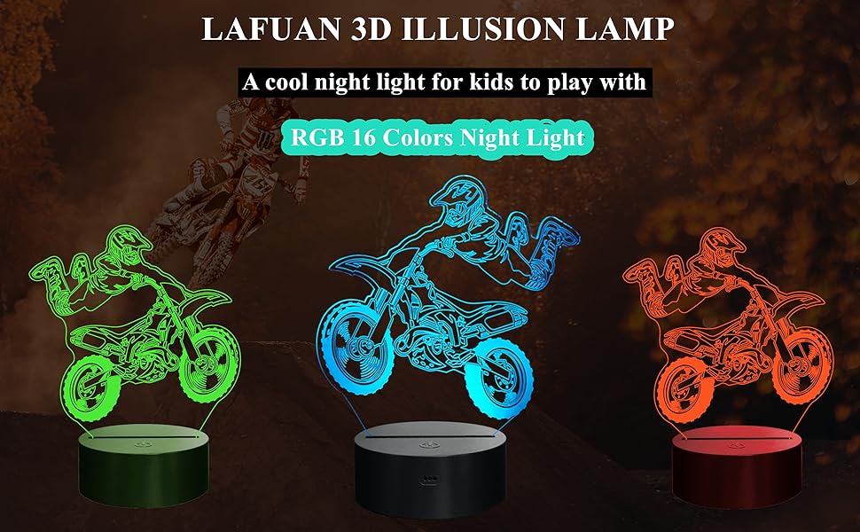 Lafuan Dirt Bike Gift 3D Night Light, 7 Colors Changes Remote Control