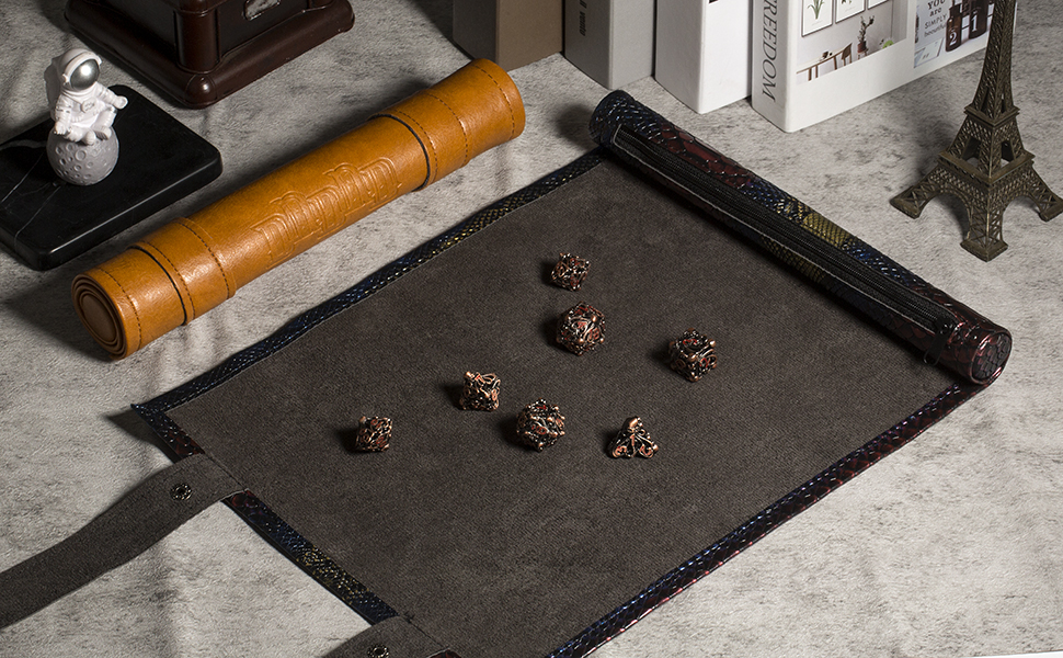DNDND 2 in 1 Scroll Dice Mat,PU Leather and Velvet Mat Dice