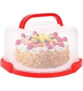Yesland Cake Carrier with Collapsible Handle - Plastic Red Cake Container and Holder with Lid - P...