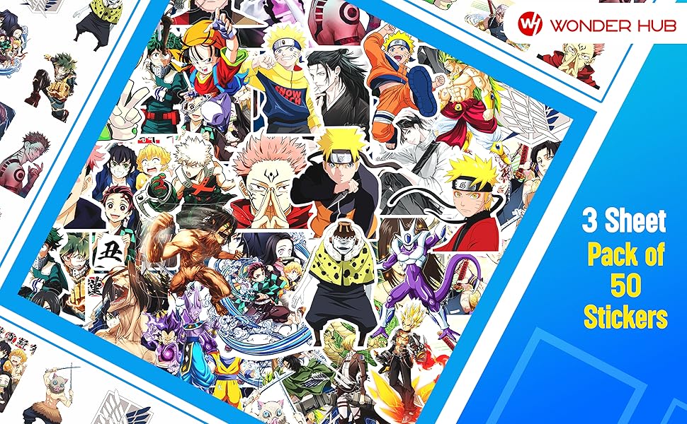 WONDER HUB Wonderhub (Pack of 50) Anime Vinyl Stickers For Laptop