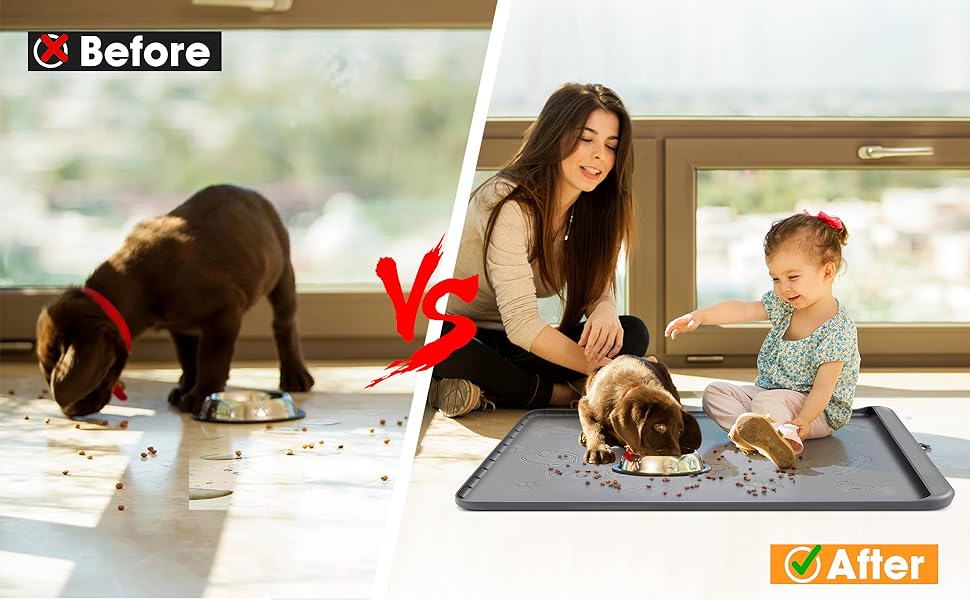 Dog Mat for Food and Water, Baboies Silicone Dog Food Mat with Pocket