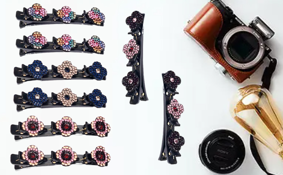 8PCS Sparkling Crystal Stone Braided Hair Clips FourLeaf