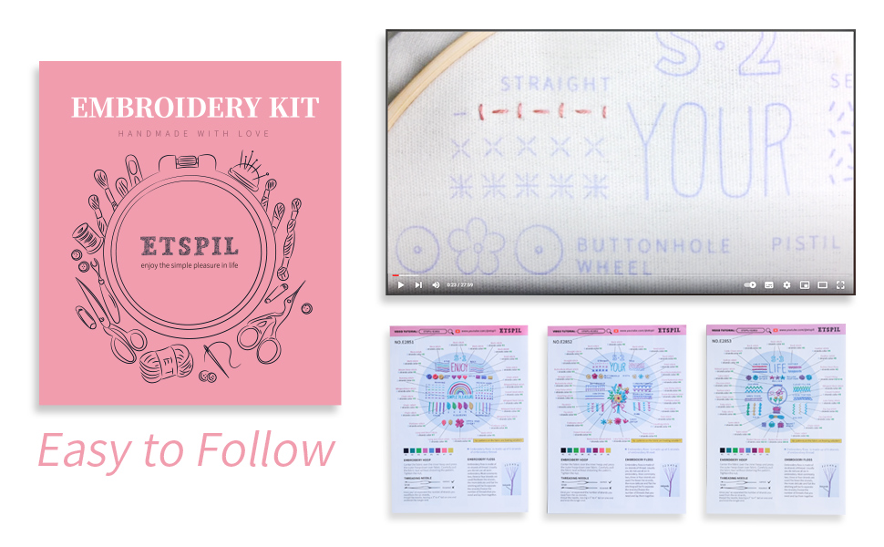 A total of 33 embroidery stitches and 3 patterns can be learned,video tutorial