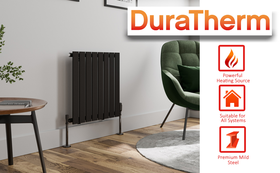 DuraTherm Black Designer Radiator Horizontal Flat Panel Single Panel