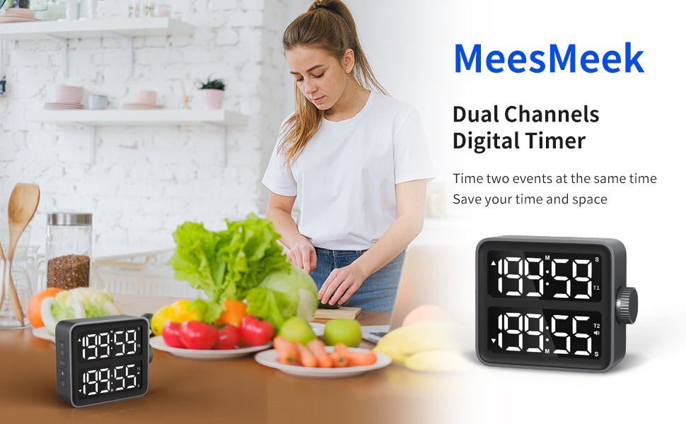 MeesMeek Dual Kitchen Timer Dual Channels Countdown Stopwatch with