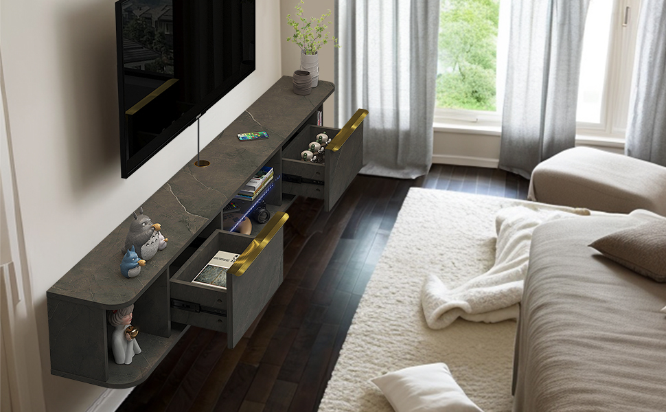 Pmnianhua LED Floating TV Stand with 2 Drawers for 75 inch