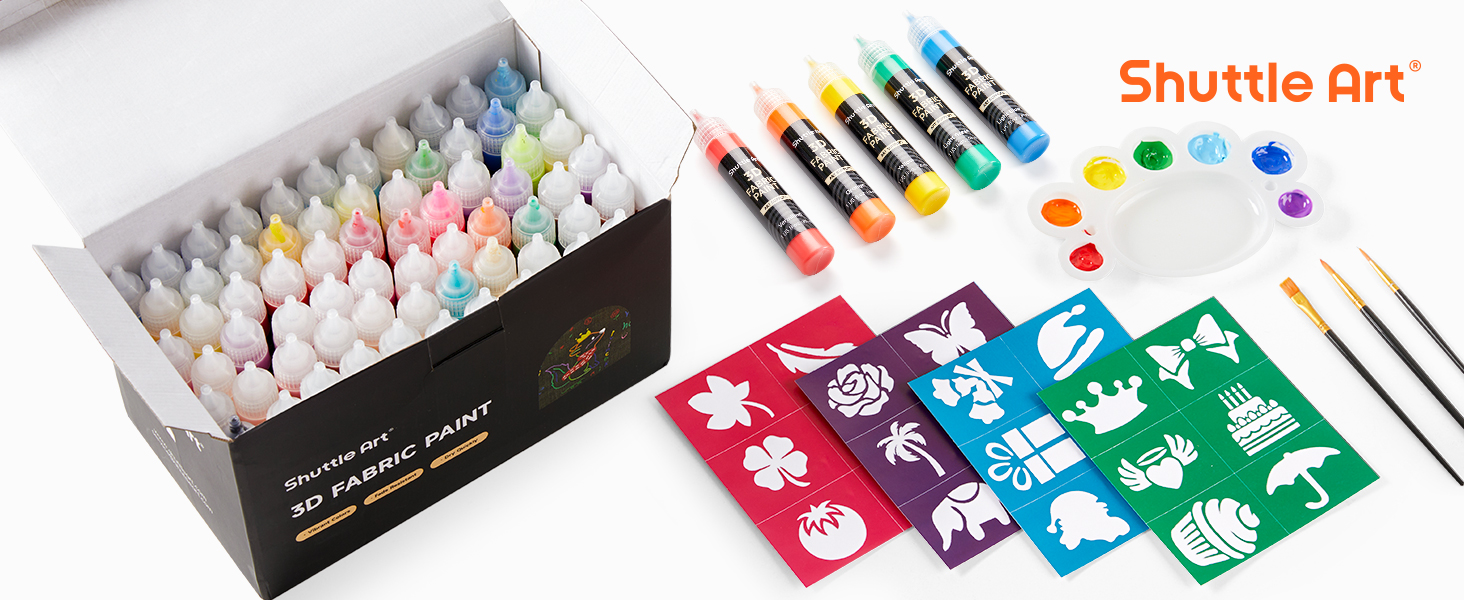 66 Colors Fabric Paint, Shuttle Art 3D F... 18 1