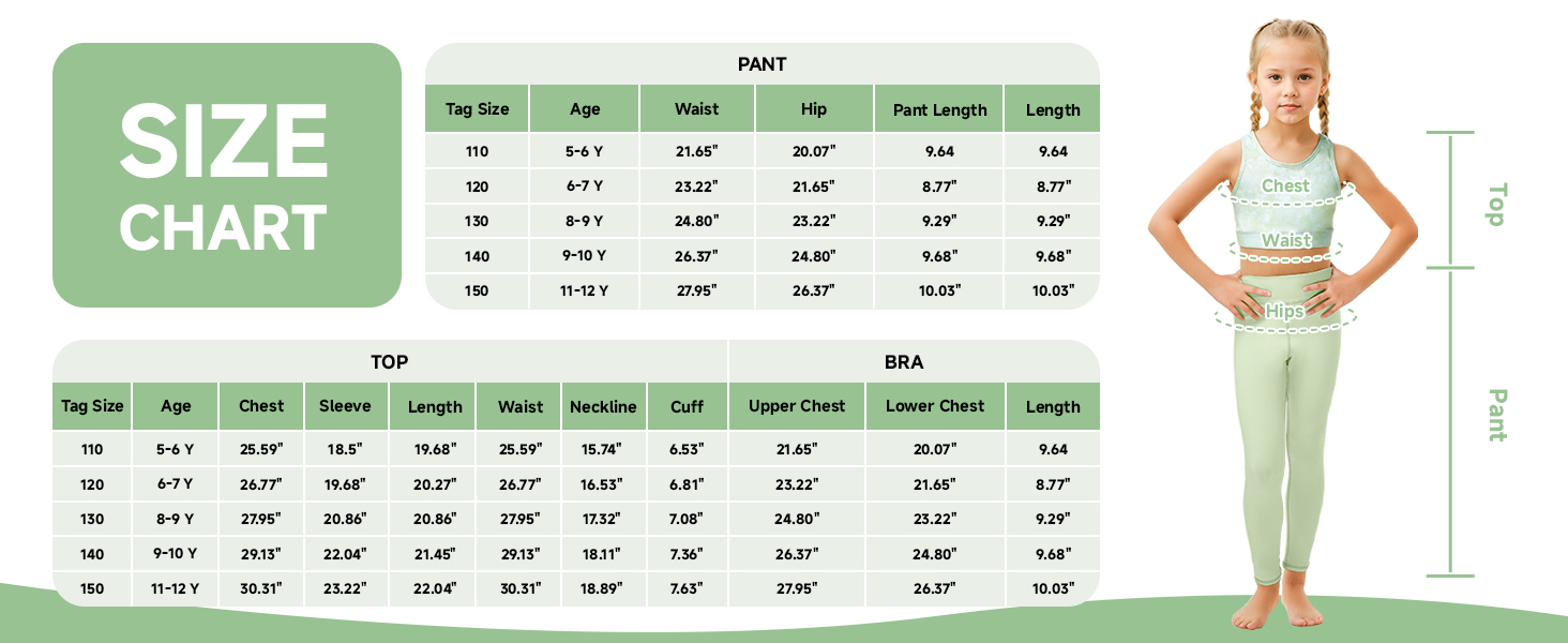 JiAmy Girls Yoga Leggings Girls Athletic Leggings Training Bras Set Kids Activewear set 5-12 Year