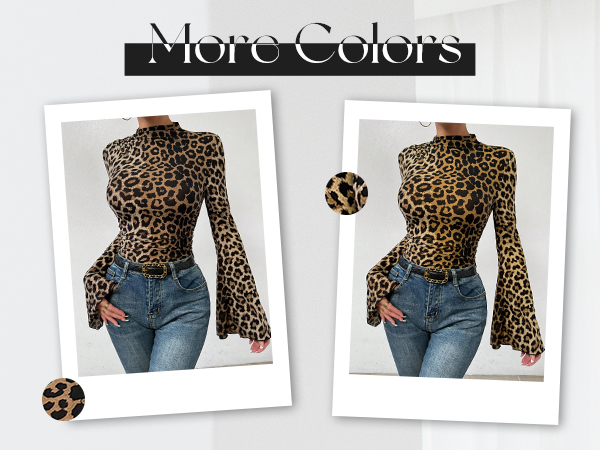 Amazon.com: BEAUDRM Women's Y2K Leopard Print Top Mock Neck